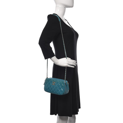 Chanel Patent Quilted Crown CC Double Zip Bag Blue 2 of 11