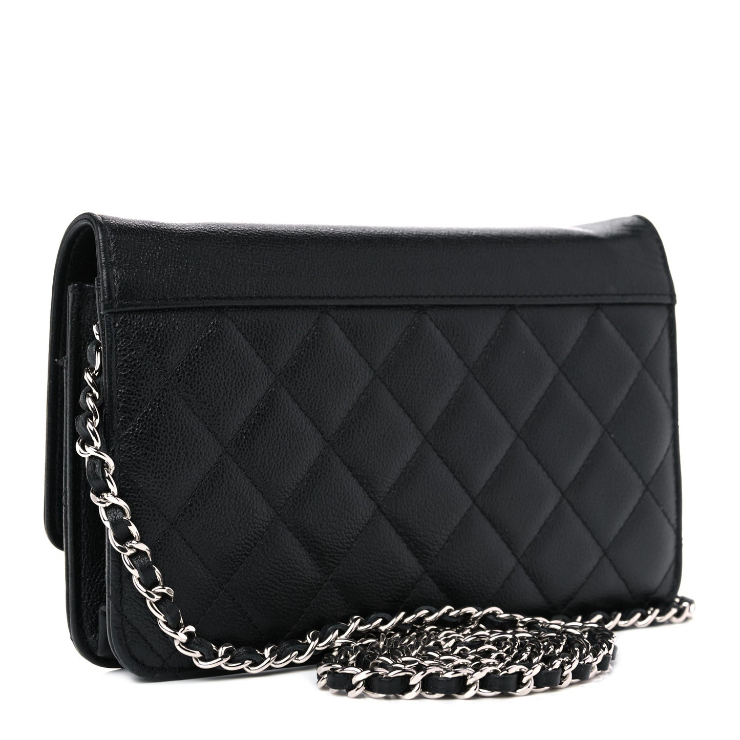 Grained Calfskin Quilted CC Box Wallet On Chain WOC Black