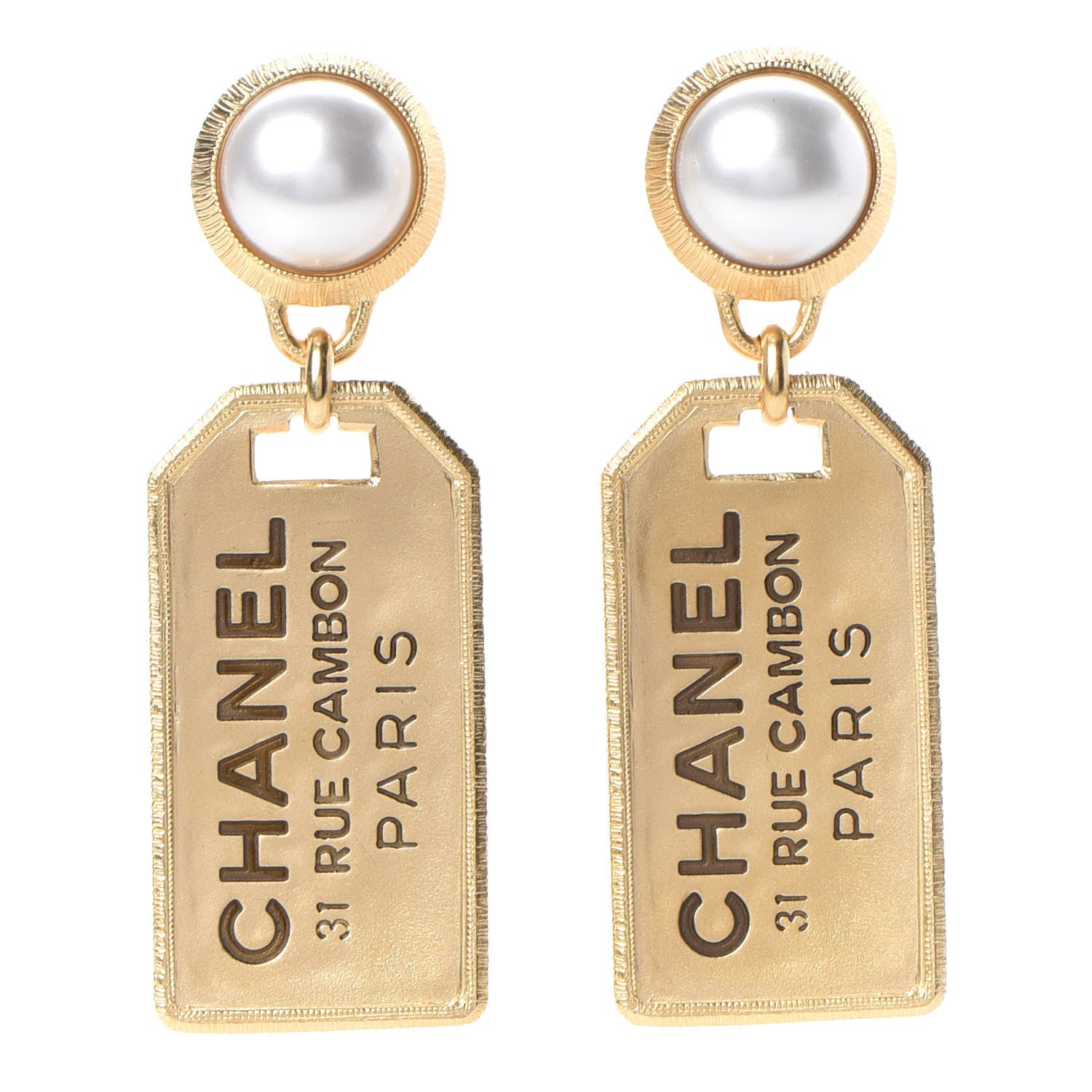 Chanel Pearl CC Tags Drop Earrings Gold 1 of 5