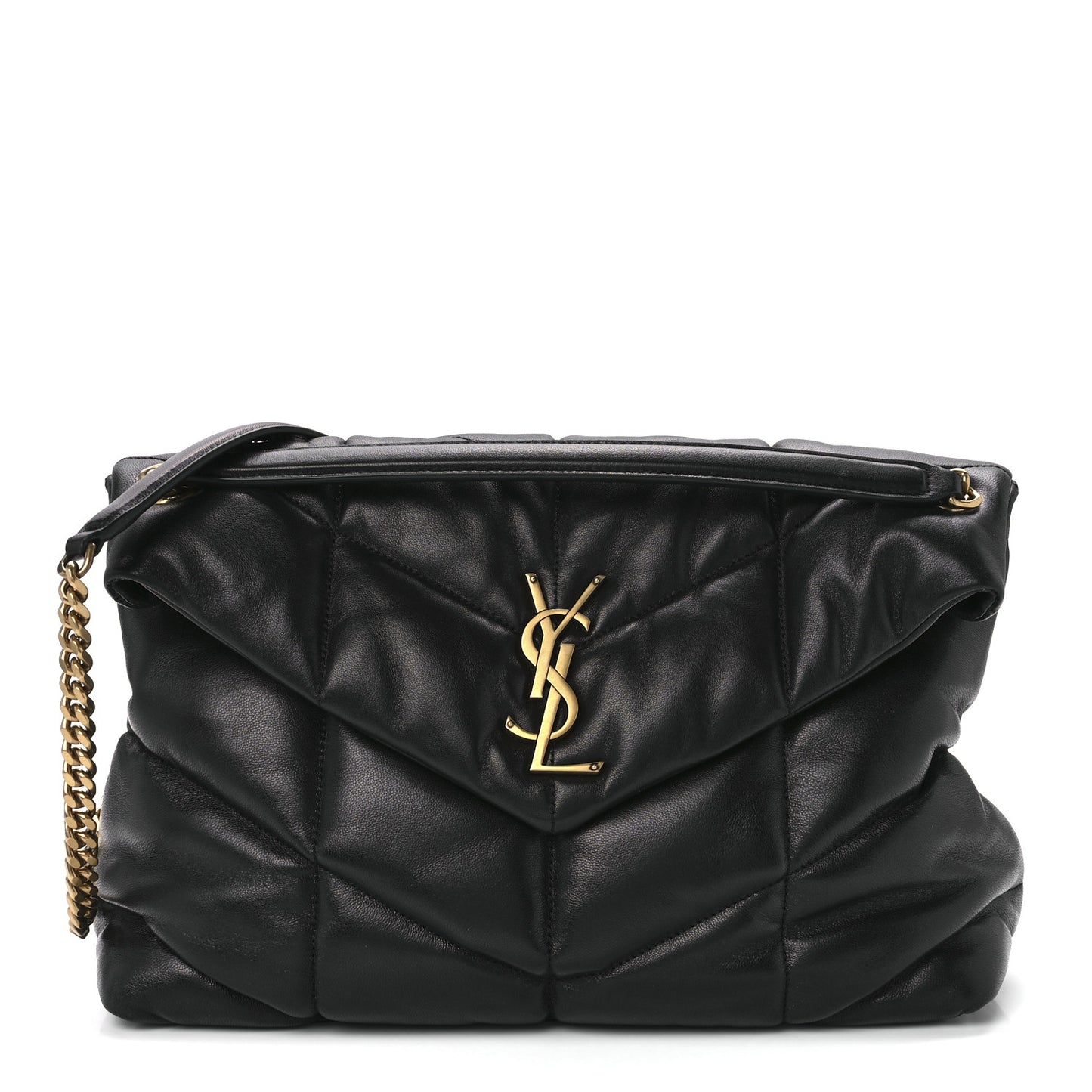Lambskin Quilted Medium Loulou Puffer Monogram Chain Satchel Black