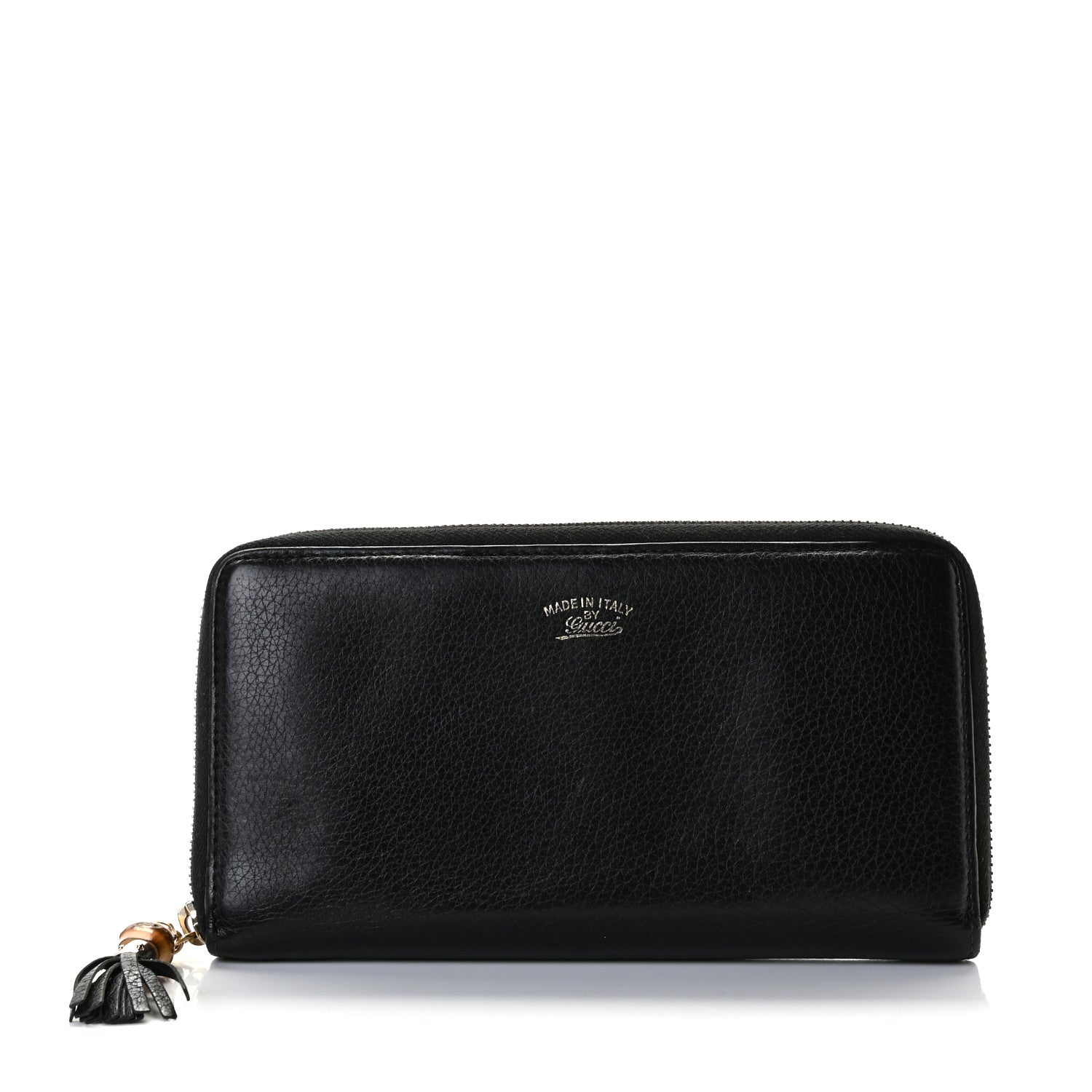 Gucci Pebbled Calfskin Bamboo Tassel Zip Around Wallet Black 1 of 8