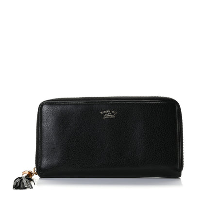 Gucci Pebbled Calfskin Bamboo Tassel Zip Around Wallet Black 1 of 8
