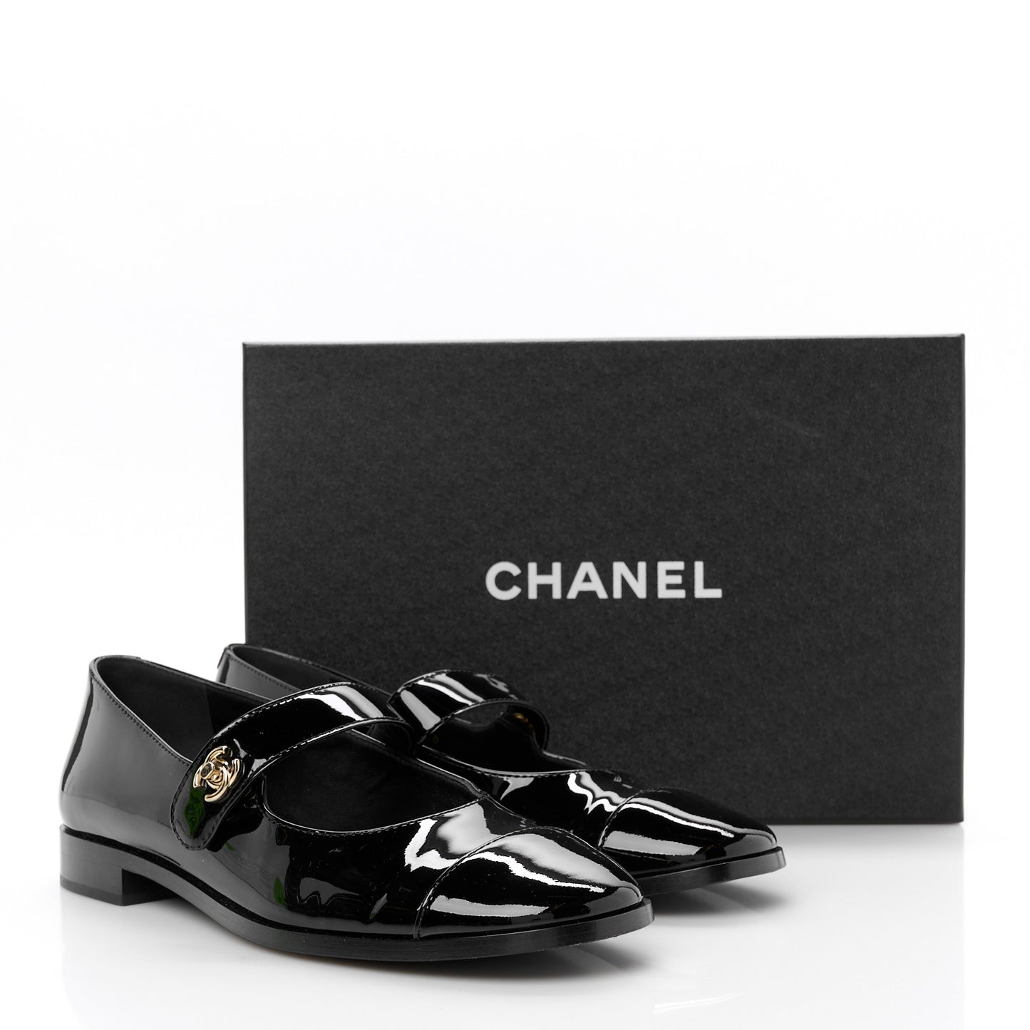 Patent Calfskin Mary Janes Flats 39 Black