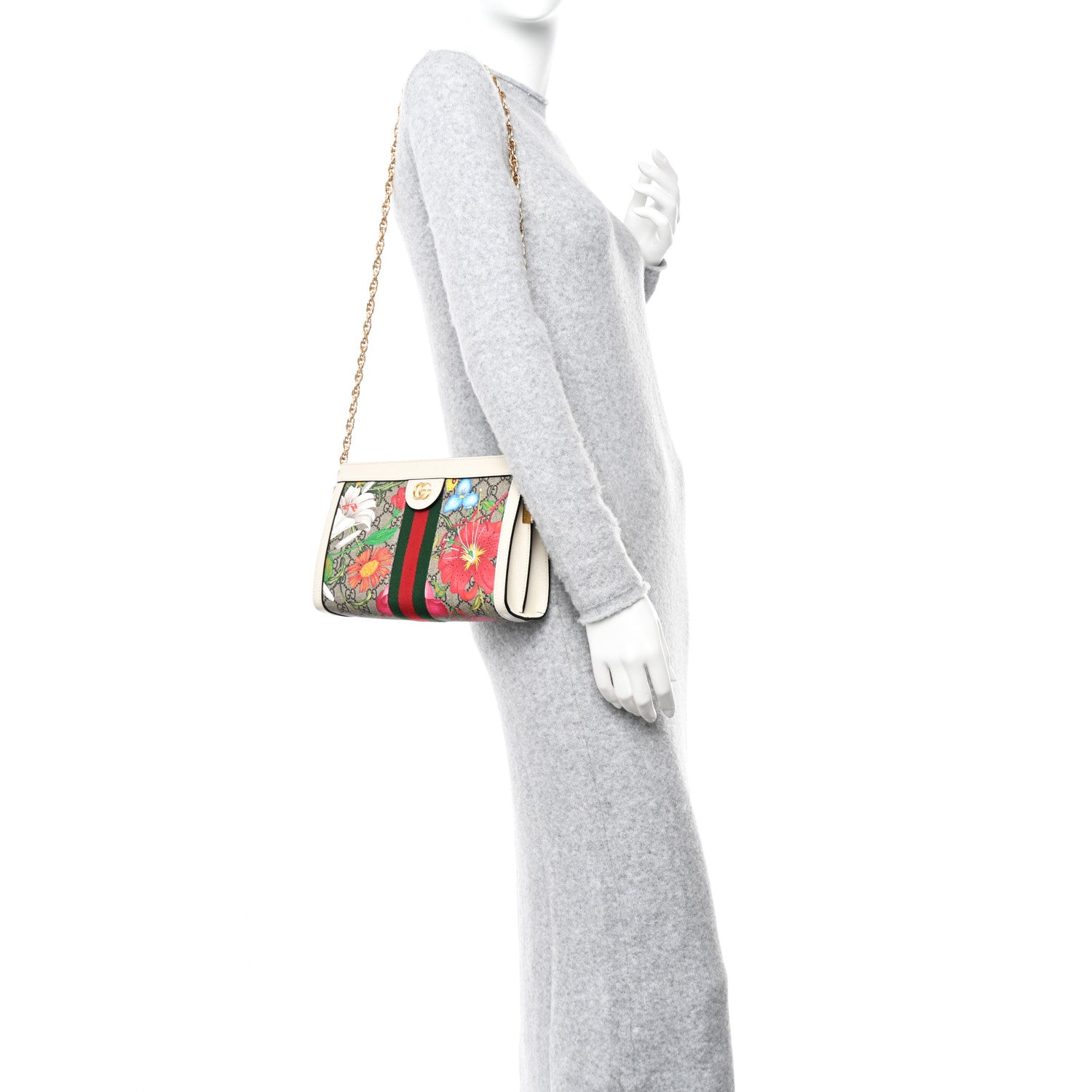 Gucci GG Supreme Monogram Flora Web Small Ophidia Chain Shoulder Bag White 2 of 12