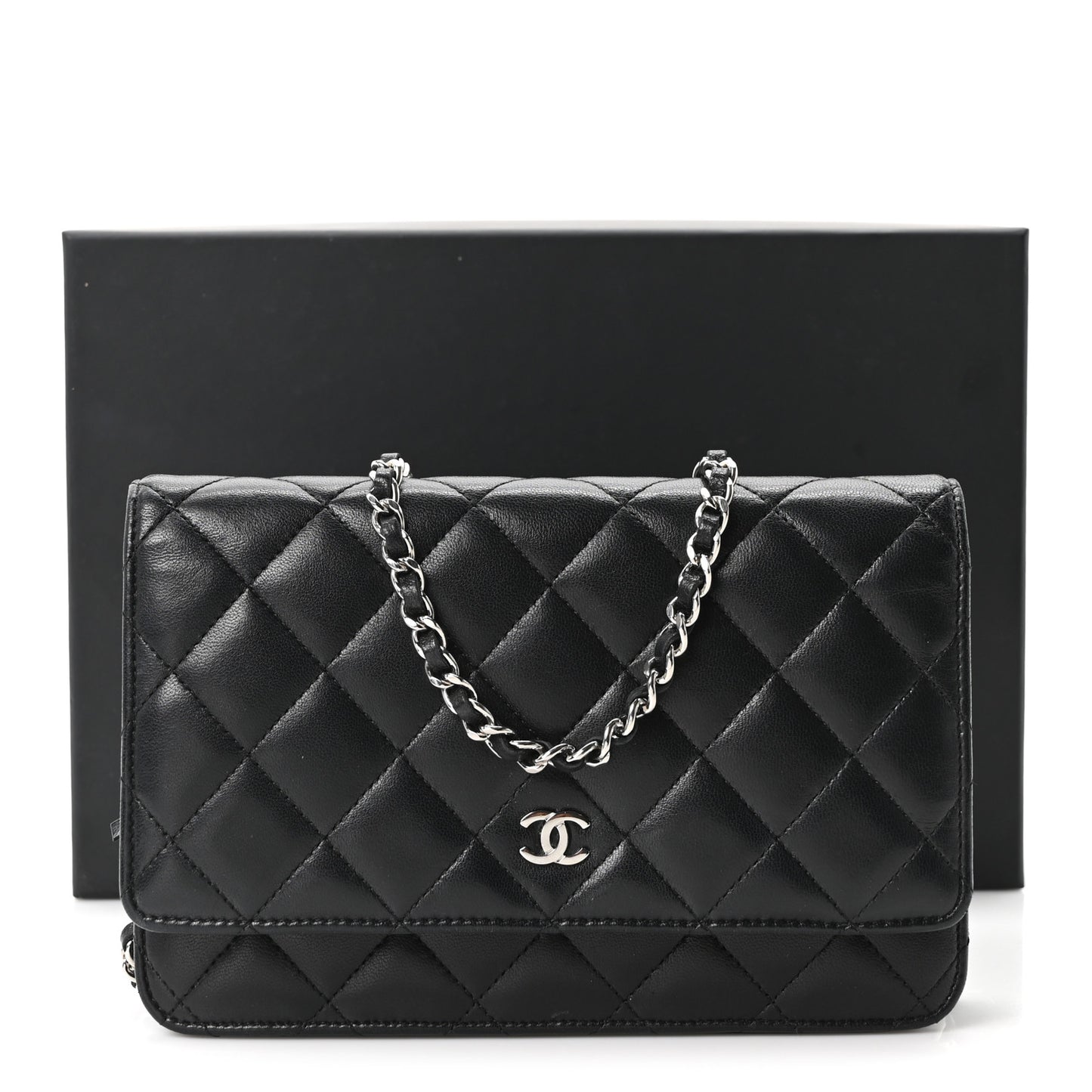 Lambskin Quilted Wallet On Chain WOC Black