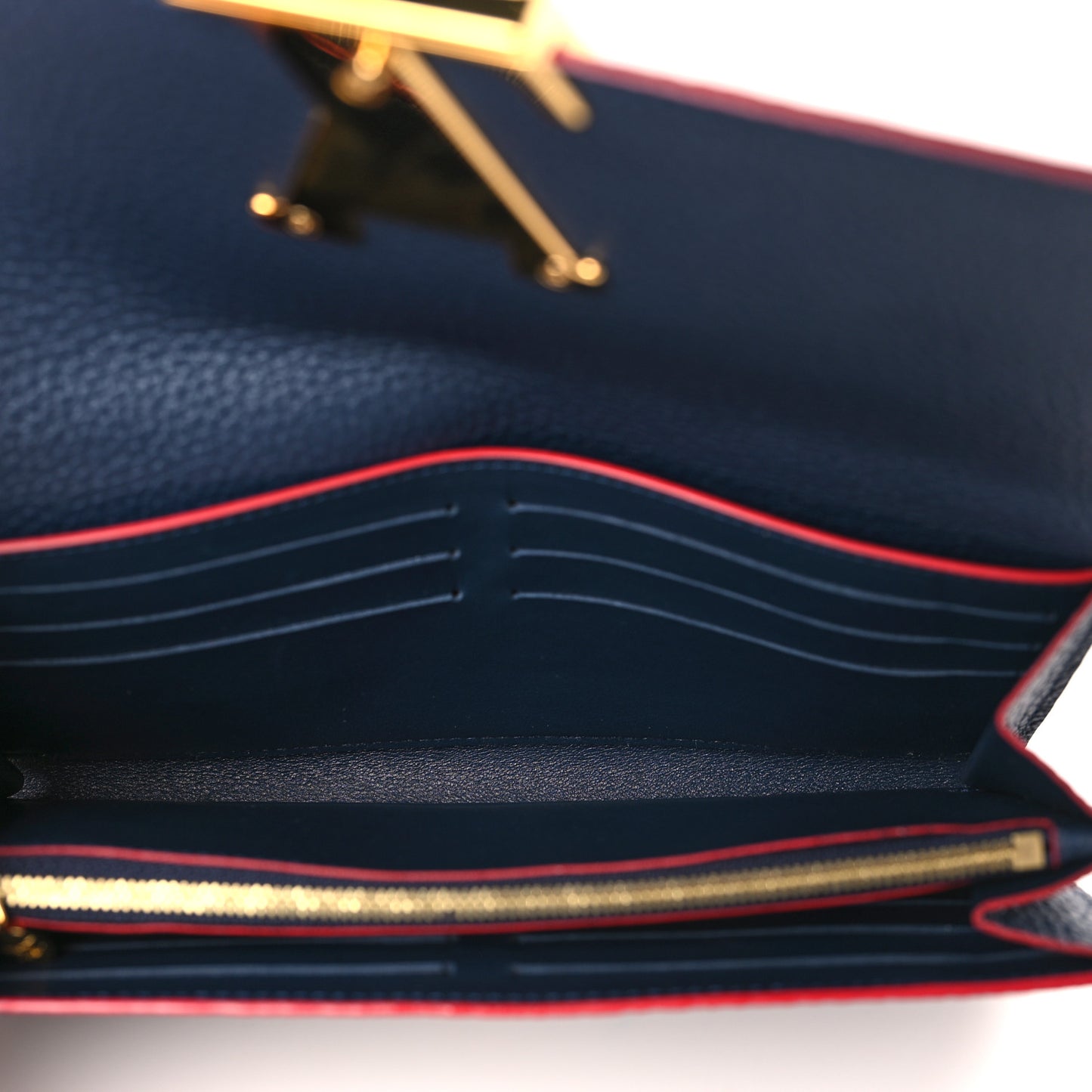 Taurillon Capucines Wallet Marine Rouge