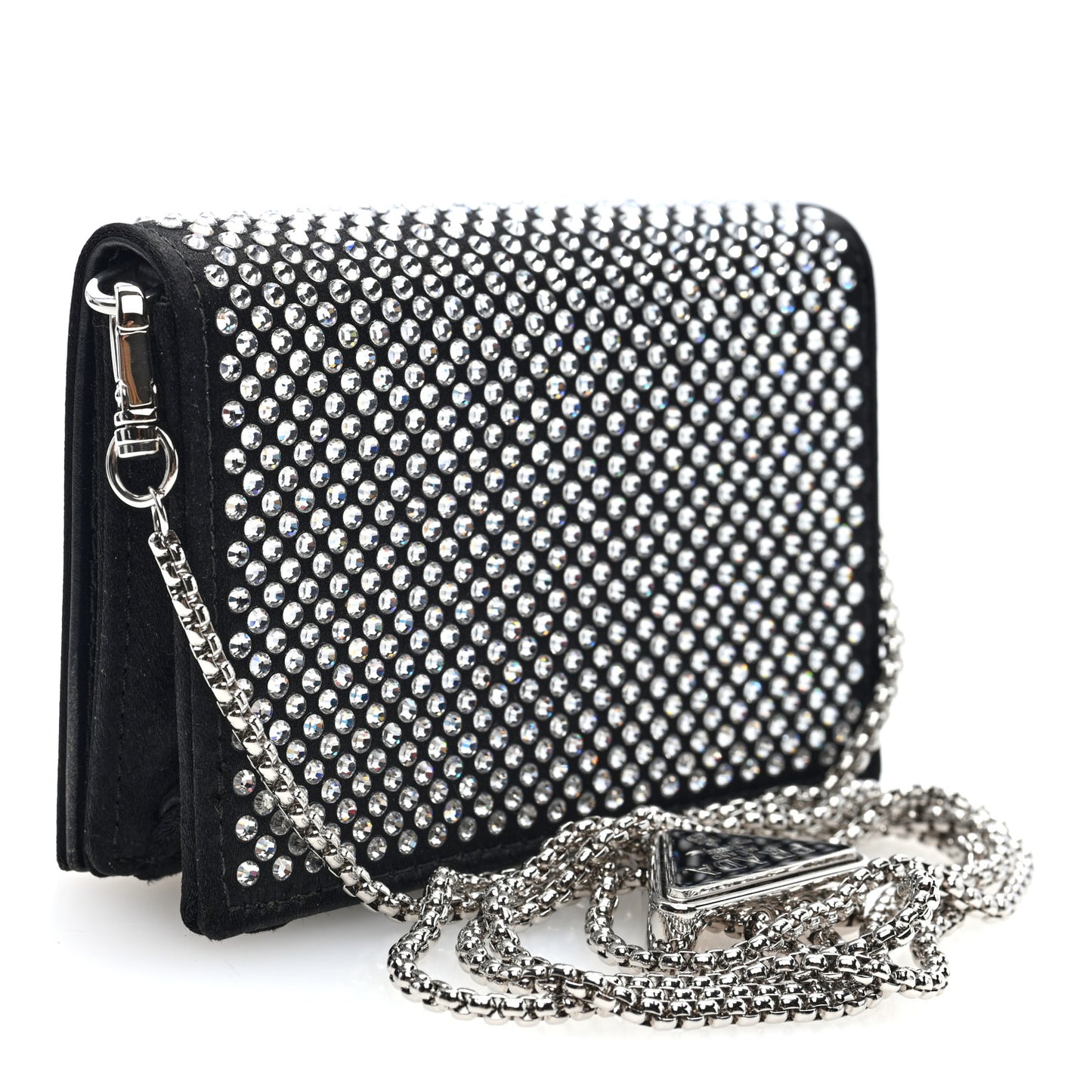 Satin Crystal Metal Triangle Logo Card Holder With Strap Cristal