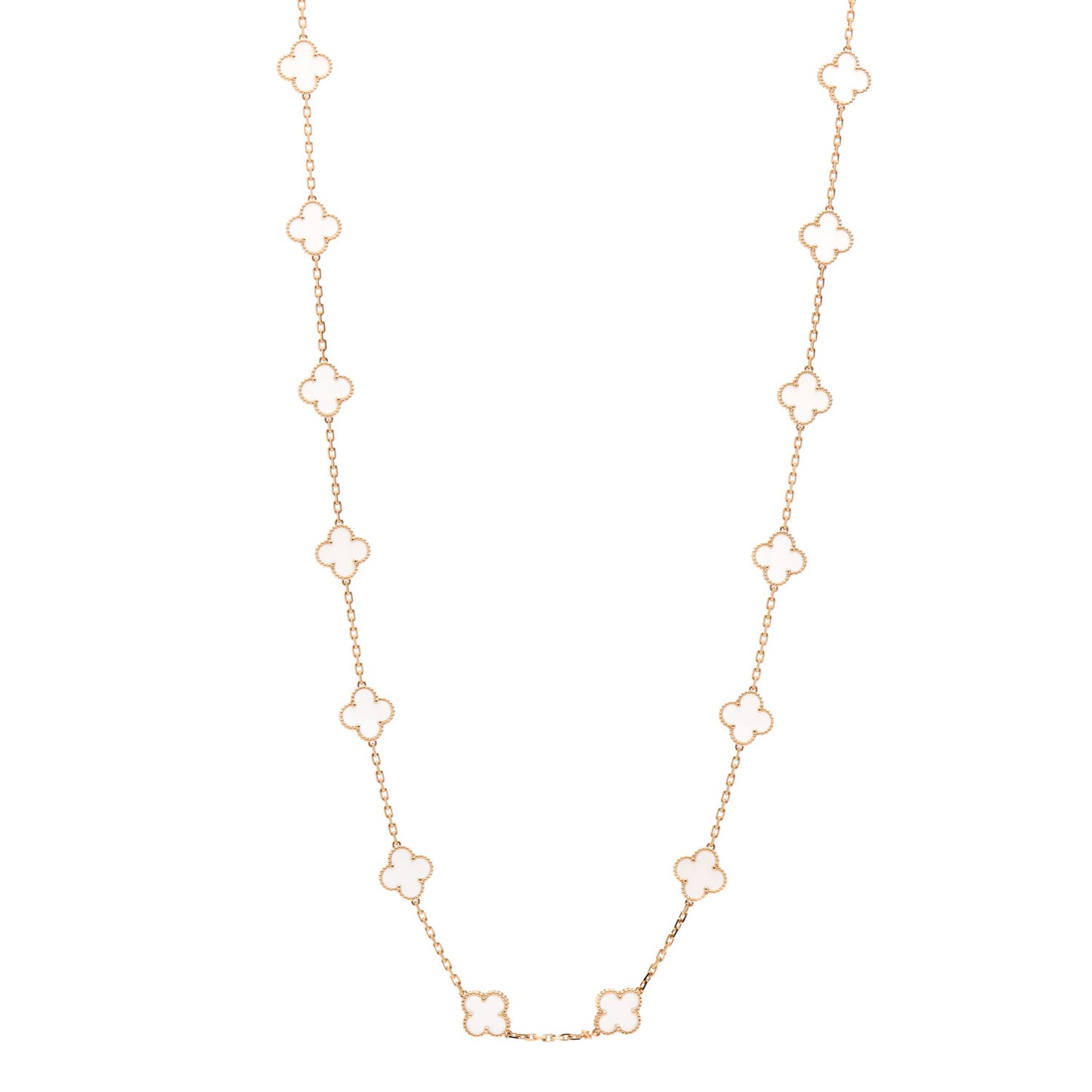 18K Yellow Gold Rock Crystal 20 Motifs Vintage Alhambra Necklace