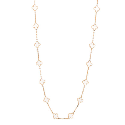 Van Cleef & Arpels 18K Yellow Gold Rock Crystal 20 Motifs Vintage Alhambra Necklace 1 of 6