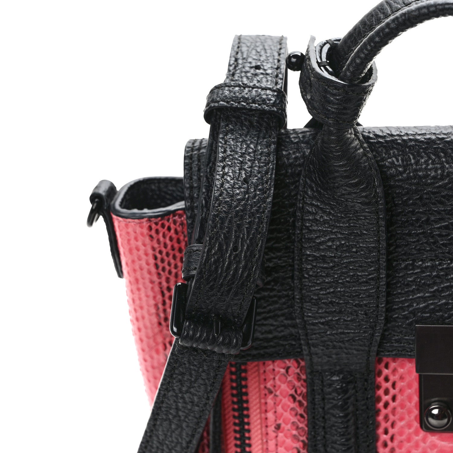 3.1 Phillip Lim Textured Calfskin Elaphe Snakeskin Mini Pashli Satchel Pink Black 11 of 12