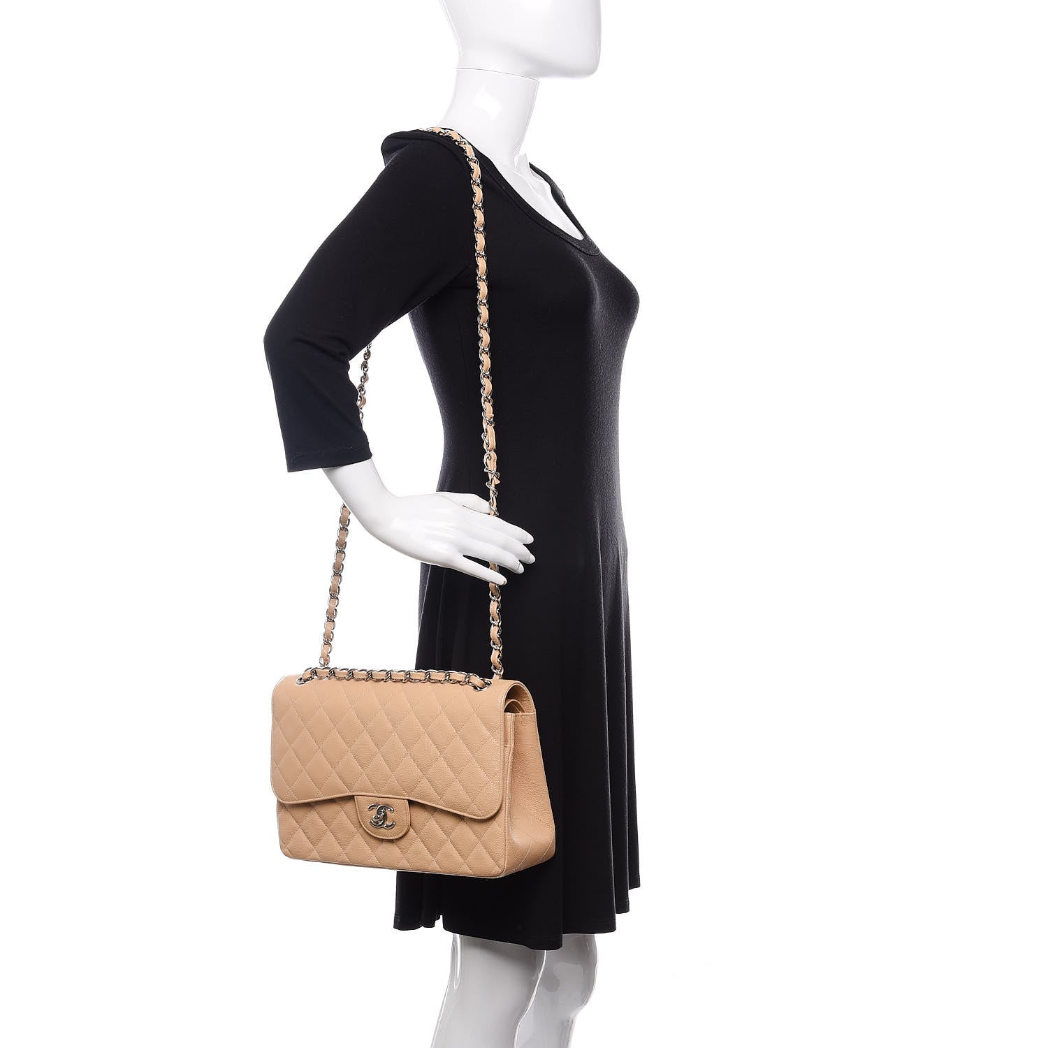 Chanel Caviar Quilted Jumbo Double Flap Light Beige 2 of 11