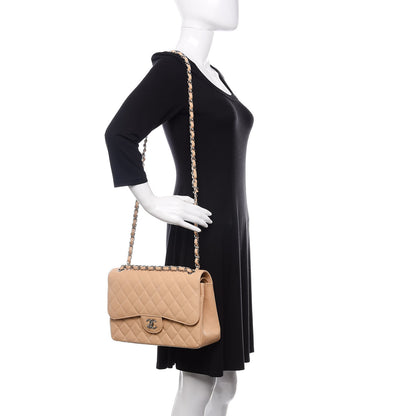 Chanel Caviar Quilted Jumbo Double Flap Light Beige 2 of 11
