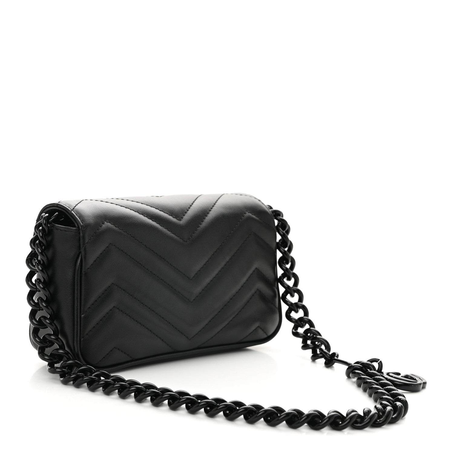 Gucci Calfskin Matelasse Monochrome GG Marmont Chain Belt Bag Black 3 of 10