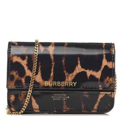 Burberry Calfskin Leopard Print Mini Jody Chain Card Case Black 1 of 12