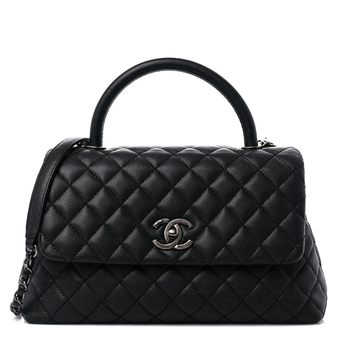 Caviar Quilted Small Coco Handle Flap Black
