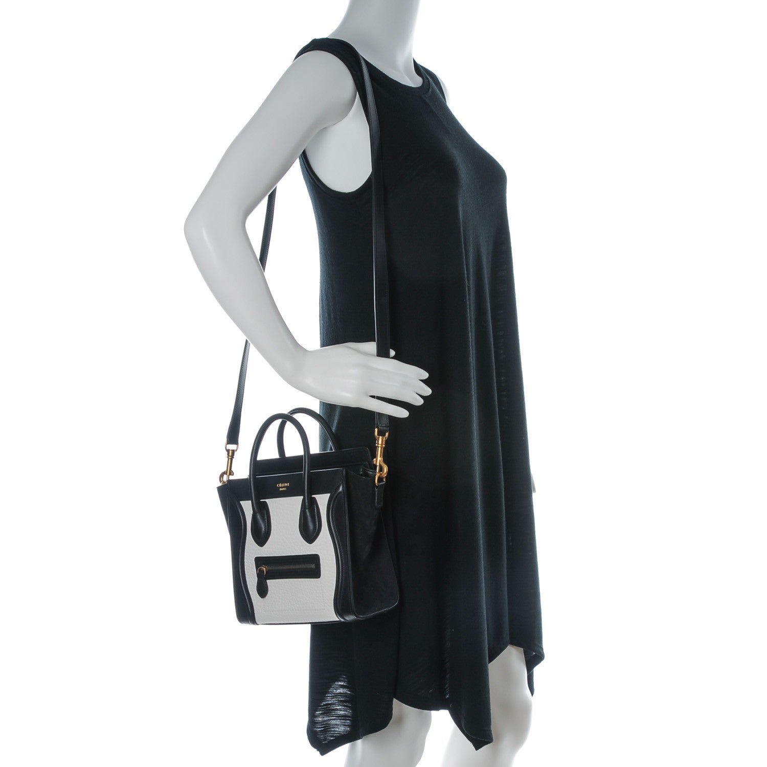 Celine Bullhide Calfskin Nubuck Bi-Color Nano Luggage Black White 2 of 7