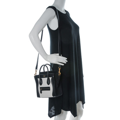 Celine Bullhide Calfskin Nubuck Bi-Color Nano Luggage Black White 2 of 7