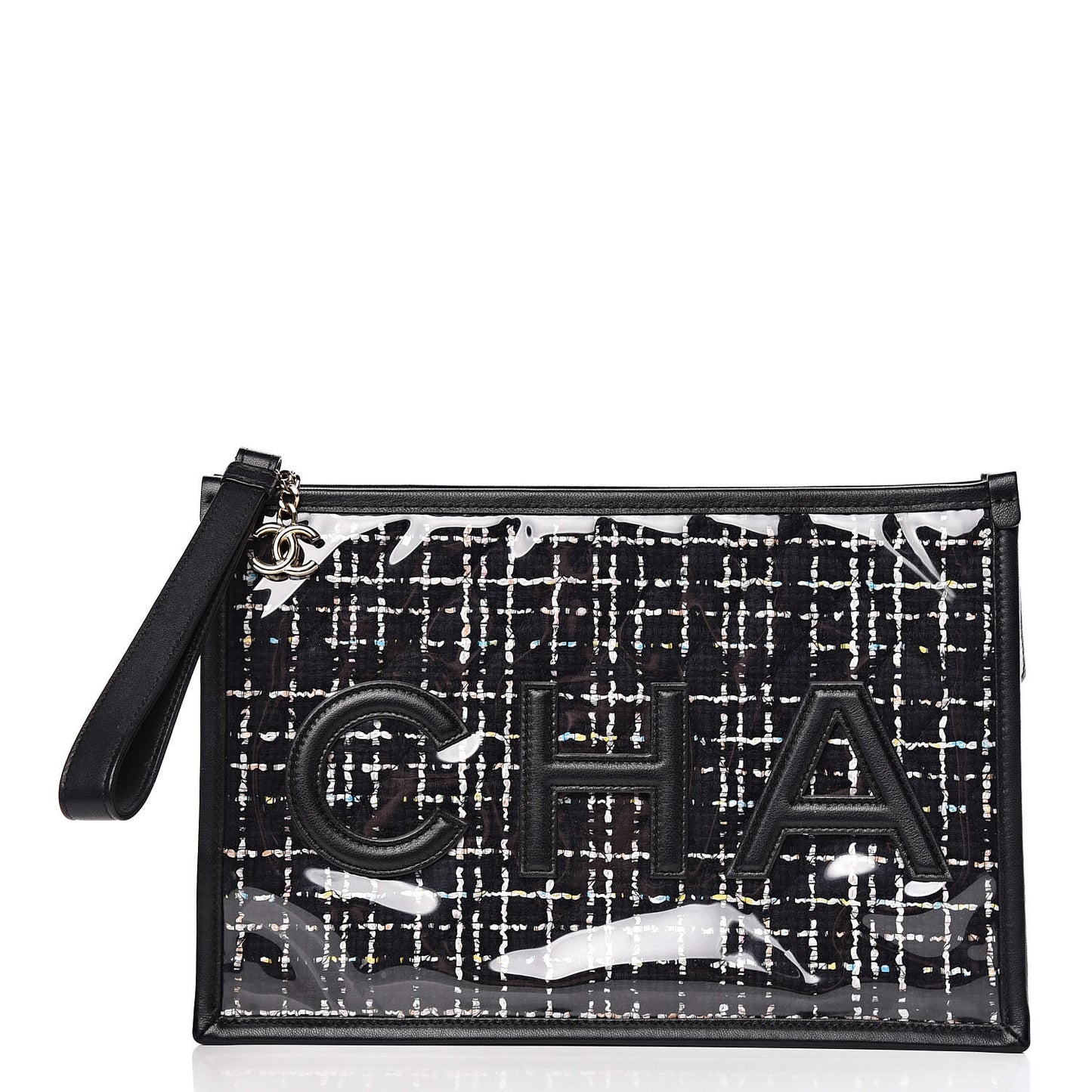 Tweed PVC Lambskin Large Pouch Black