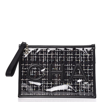 Chanel Tweed PVC Lambskin Large Pouch Black 1 of 10