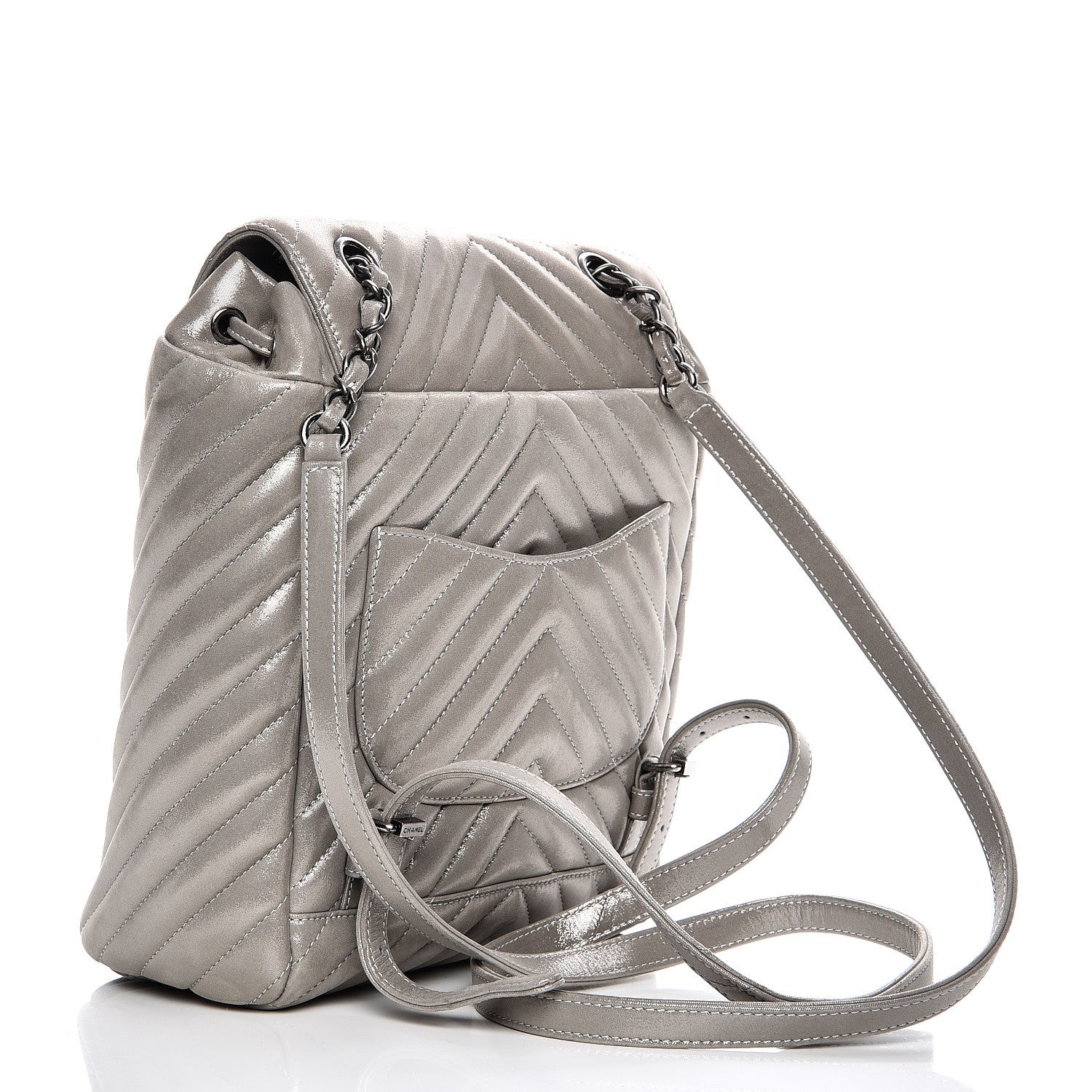 Chanel Metallic Calfskin Chevron Quilted Small Urban Spirit Backpack Silver 3 of 7