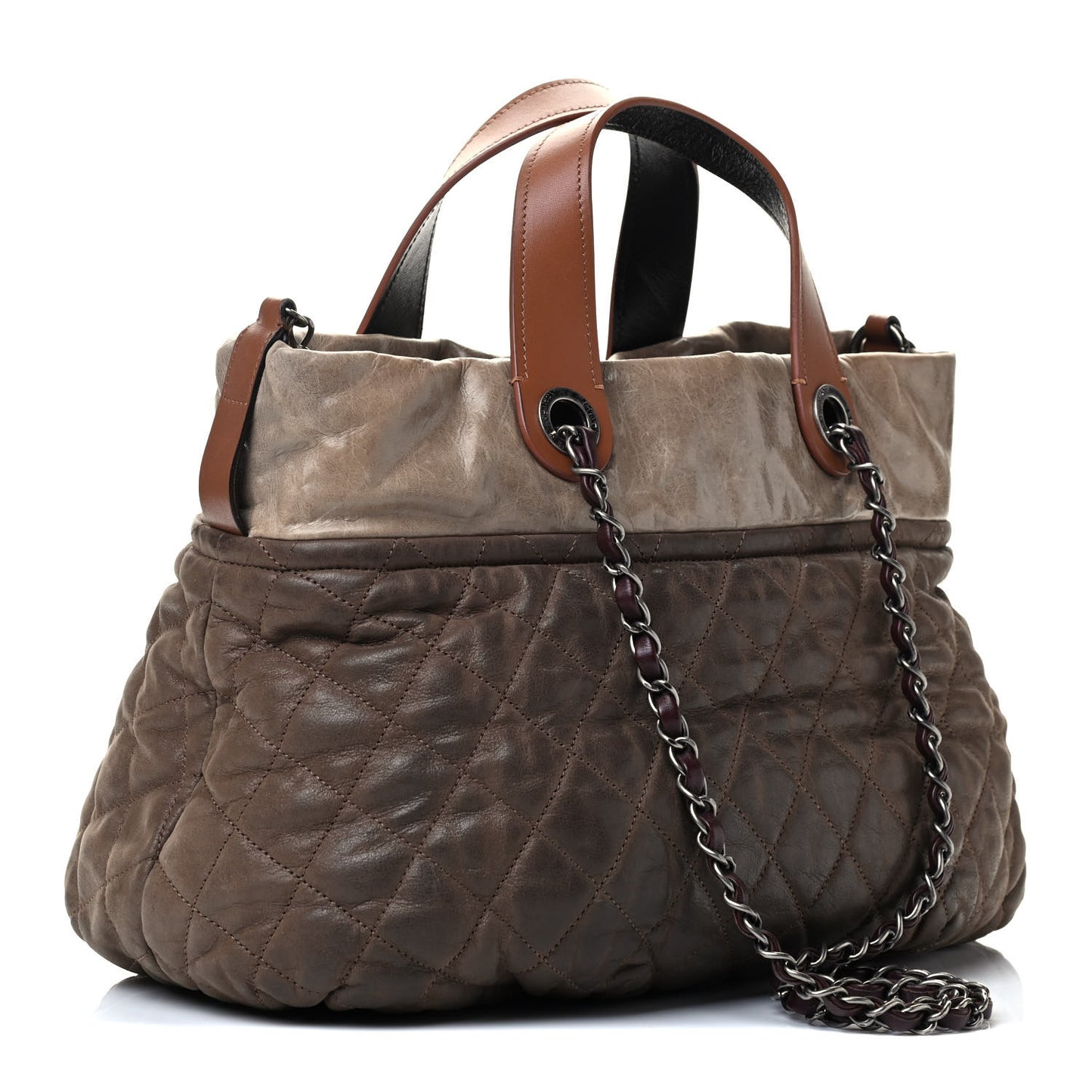 Iridescent Calfskin Quilted Small In The Mix Tote Khaki