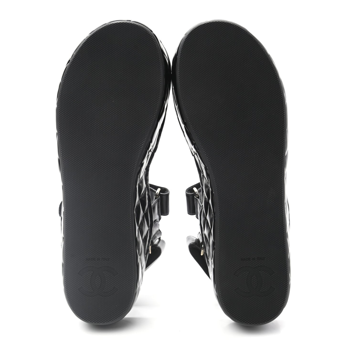Shiny Calfskin Logo Platform Sandals 39 Black