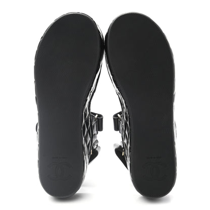 Chanel Shiny Calfskin Logo Platform Sandals 39 Black 5 of 8