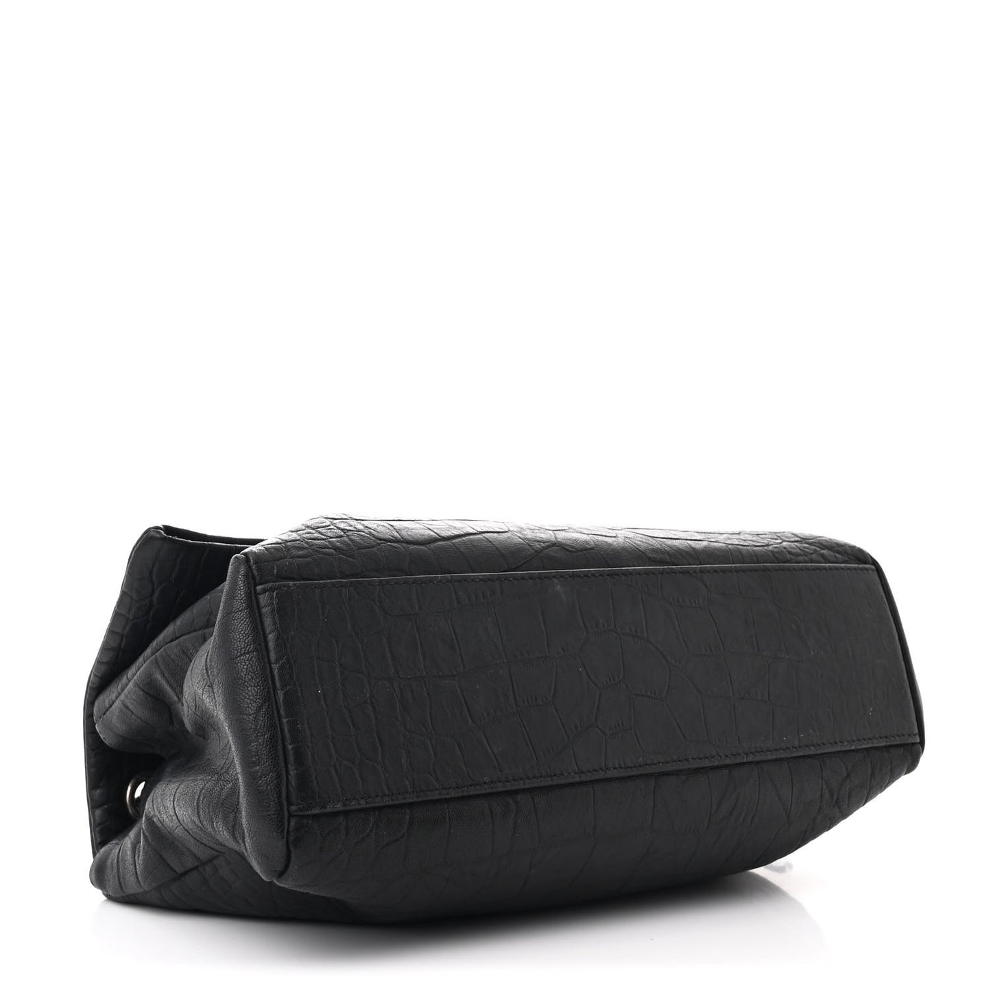 Calfskin Crocodile Embossed Medium West Hollywood Monogram Fold-Over Black