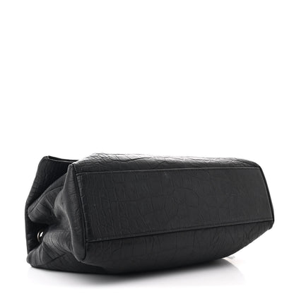 Saint Laurent Calfskin Crocodile Embossed Medium West Hollywood Monogram Fold-Over Black 4 of 12