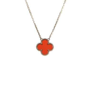 Van Cleef & Arpels 18K Yellow Gold Carnelian Vintage Alhambra Pendant Necklace 4 of 6
