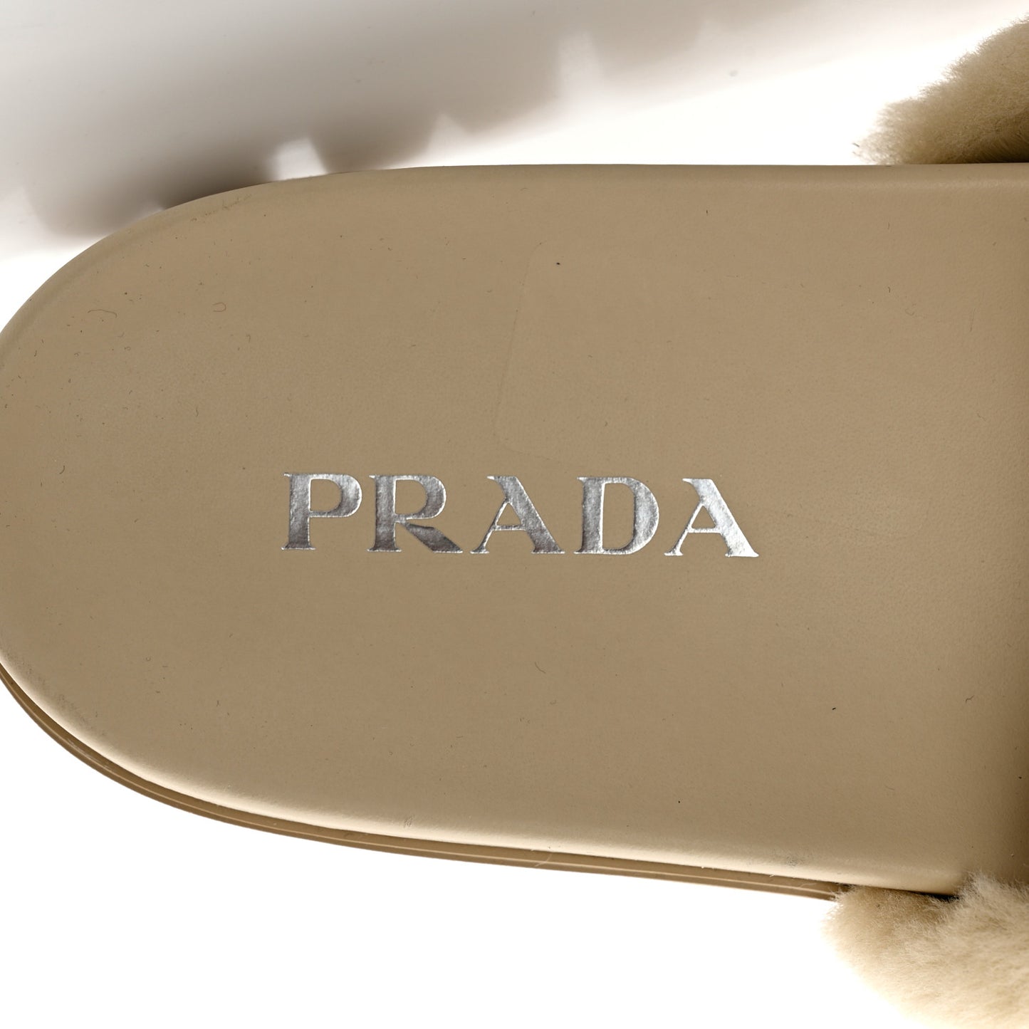 Shearling Metal Triangle Logo Lug Sole 20mm Slide Sandals 39.5 Ecru