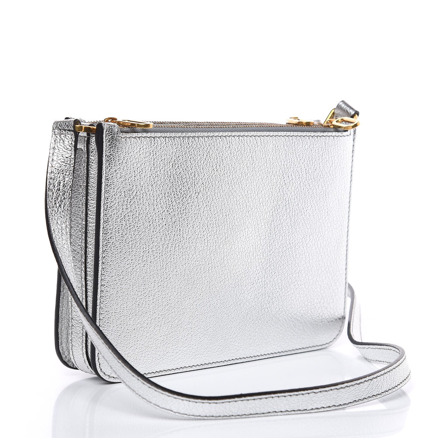 Burberry Metallic Goatskin Penhurst D-Ring Triple Zip Crossbody Bag Silver 3 of 9