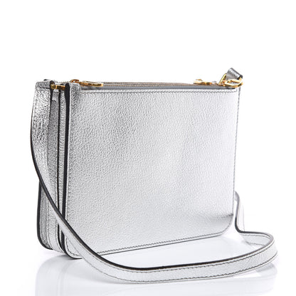 Burberry Metallic Goatskin Penhurst D-Ring Triple Zip Crossbody Bag Silver 3 of 9