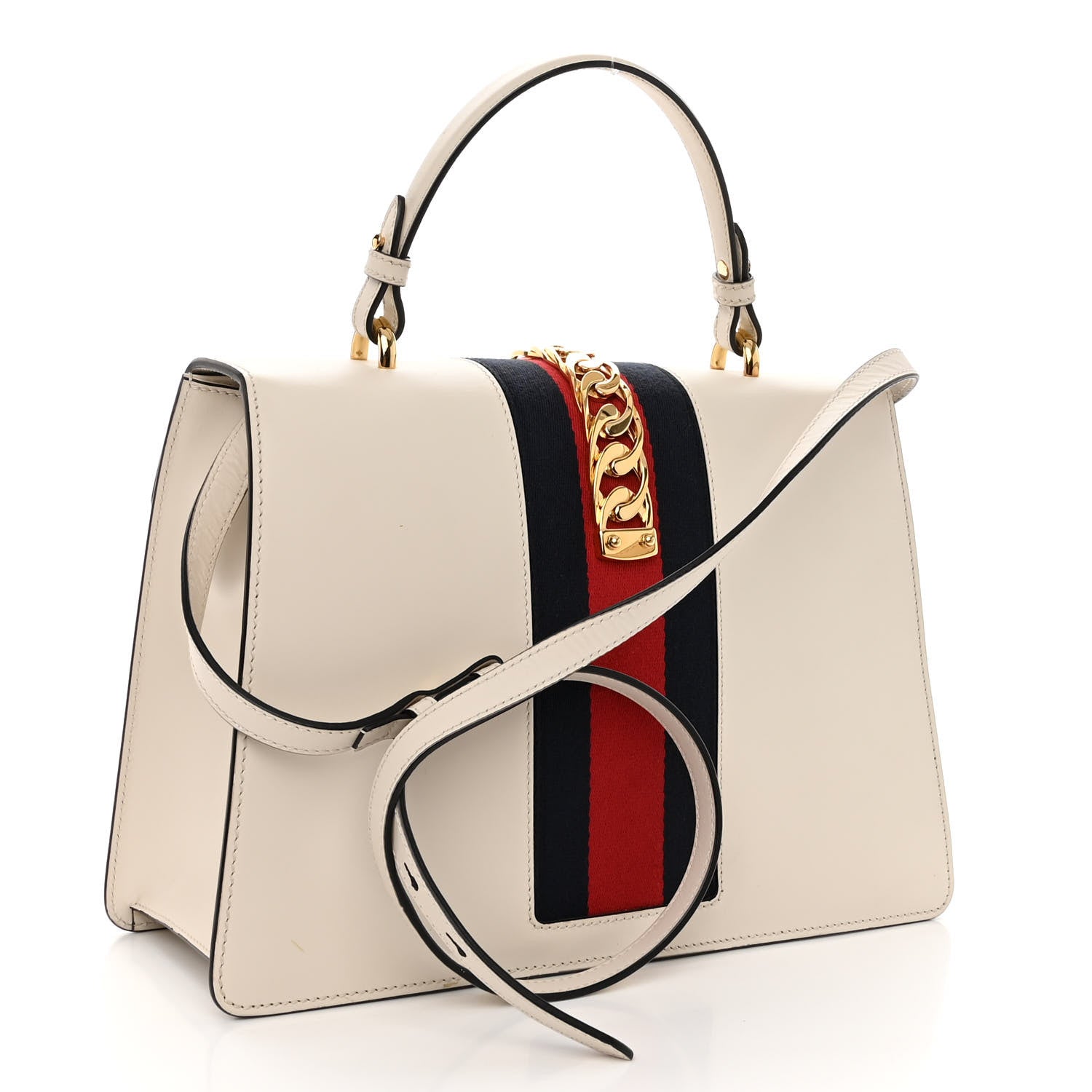 Gucci Calfskin Web Medium Sylvie Top Handle Bag White 3 of 11