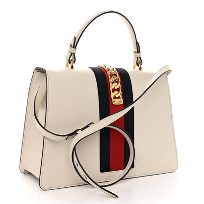 Gucci Calfskin Web Medium Sylvie Top Handle Bag White 3 of 11