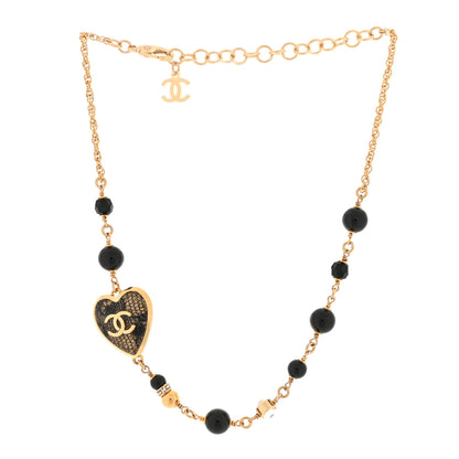 Chanel Metal Lace Resin Glass Pearls Strass CC Heart Choker Necklace Gold Black 3 of 5