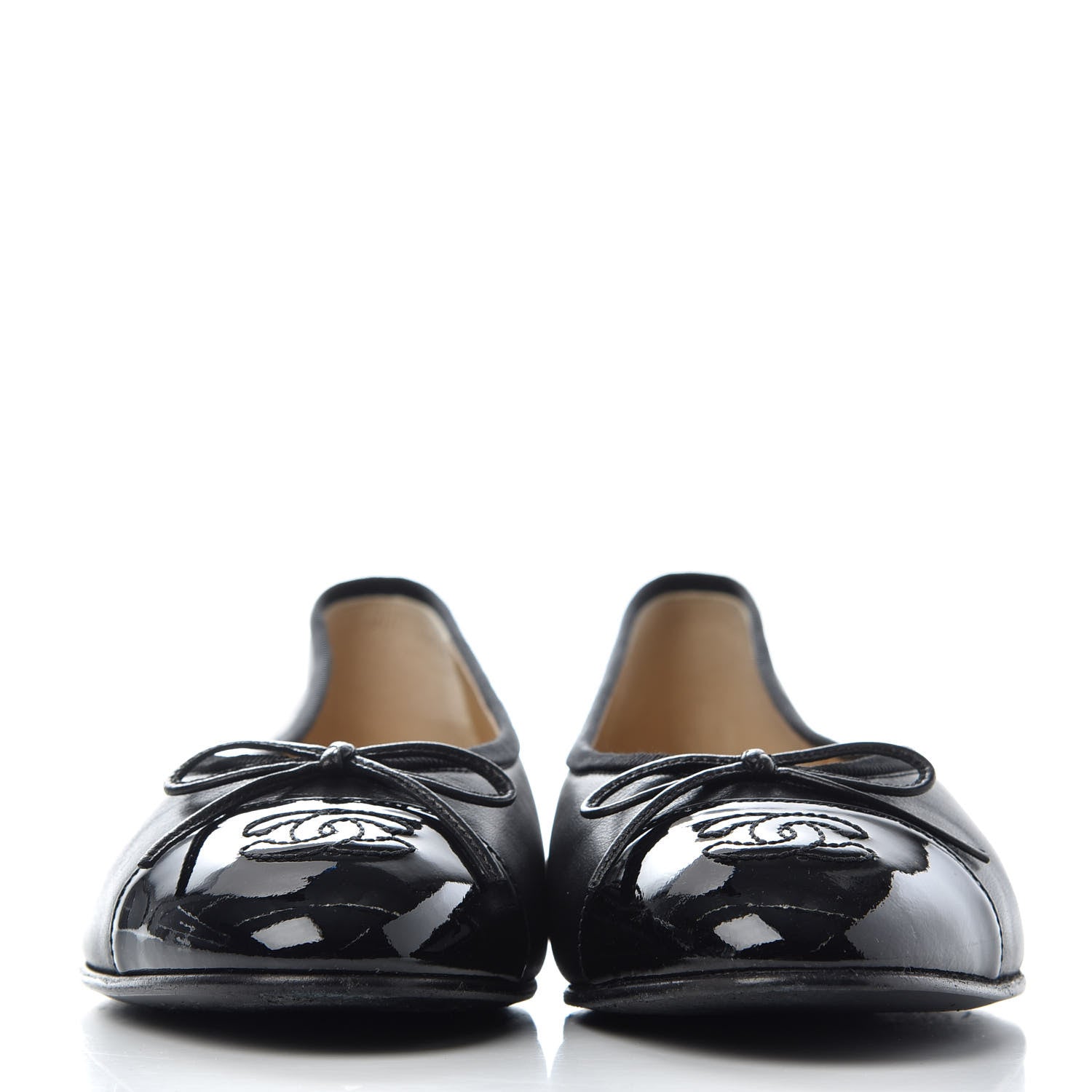 Chanel Lambskin Patent Cap Toe Ballerina Flats 37 Black 2 of 11