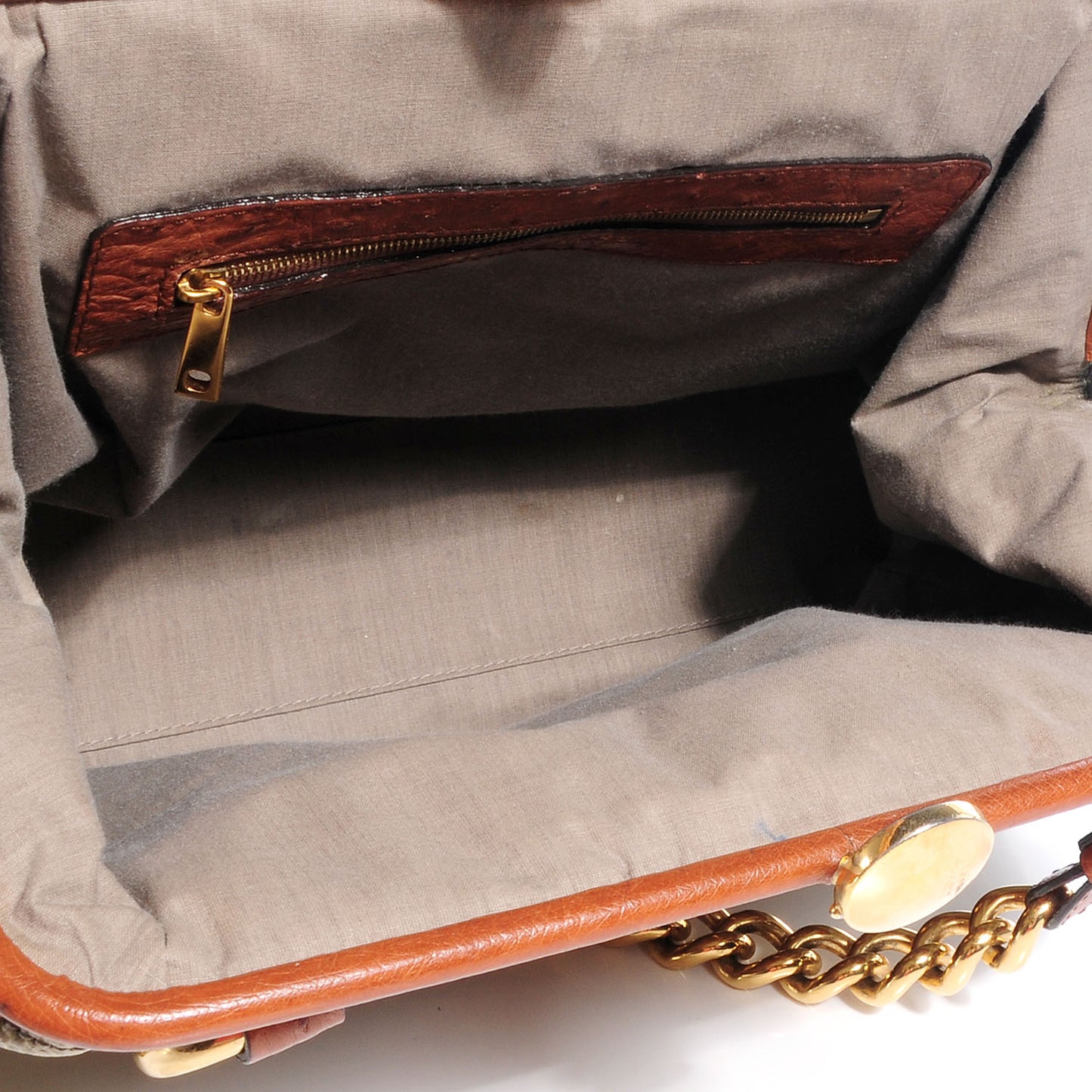 Quilted Coated Canvas and Ostrich Trim Stam Tote Light Grey