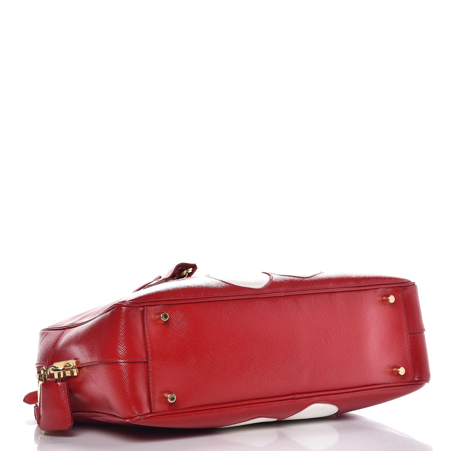 Prada Saffiano Vernice Floral Bauletto Bag Rosso Bianco 4 of 12