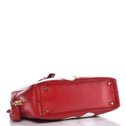 Prada Saffiano Vernice Floral Bauletto Bag Rosso Bianco 4 of 12