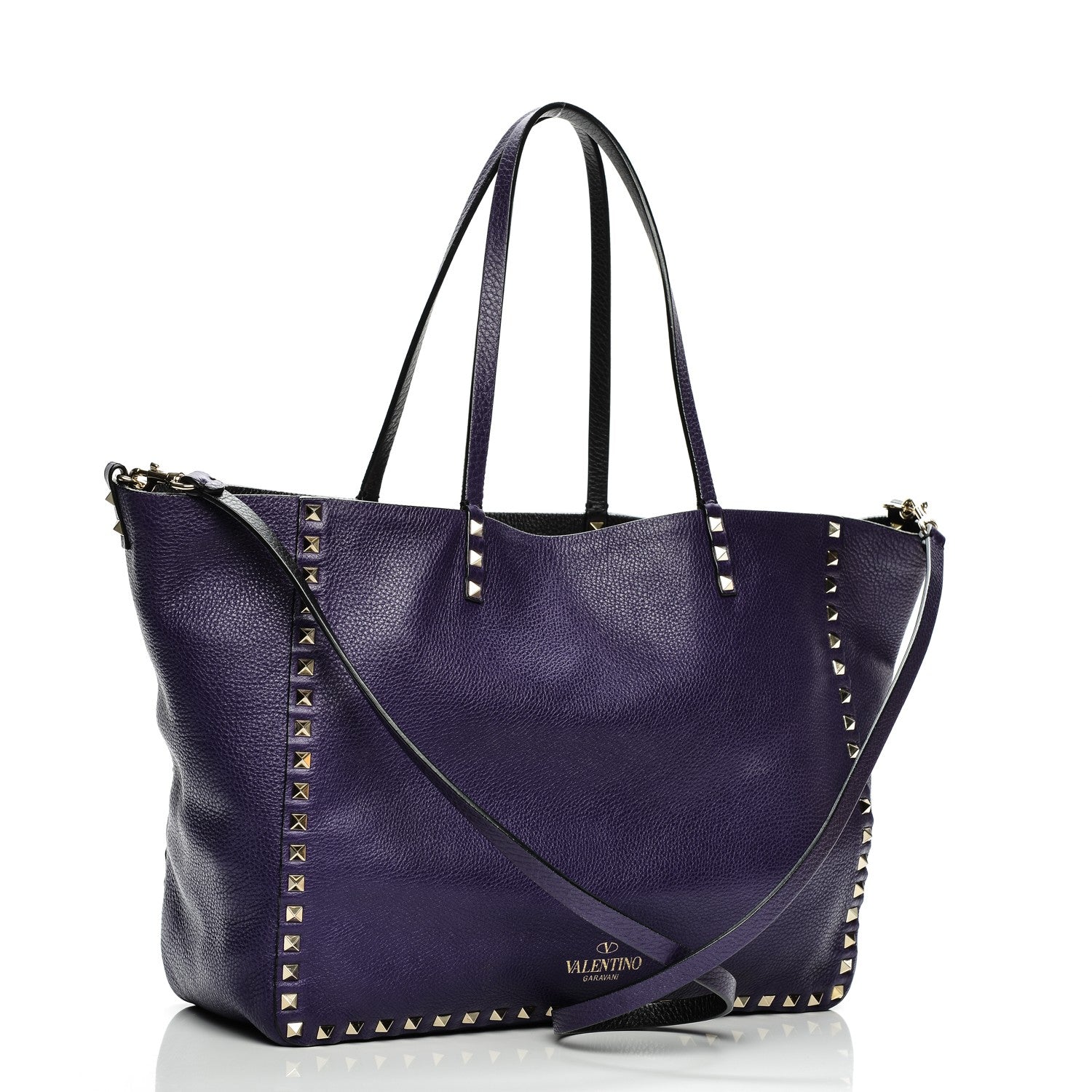 Valentino Garavani Grained Calfskin Medium Rockstud Reversible Tote Black Purple 4 of 7