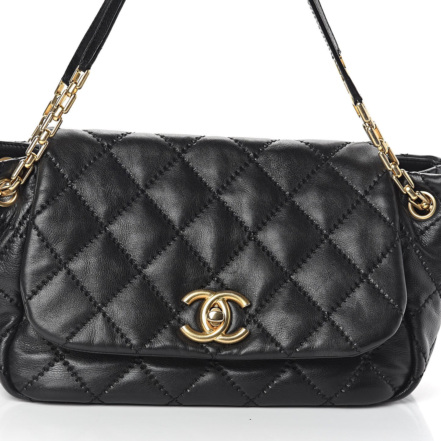 Calfskin Quilted Retro Chain Flap Black