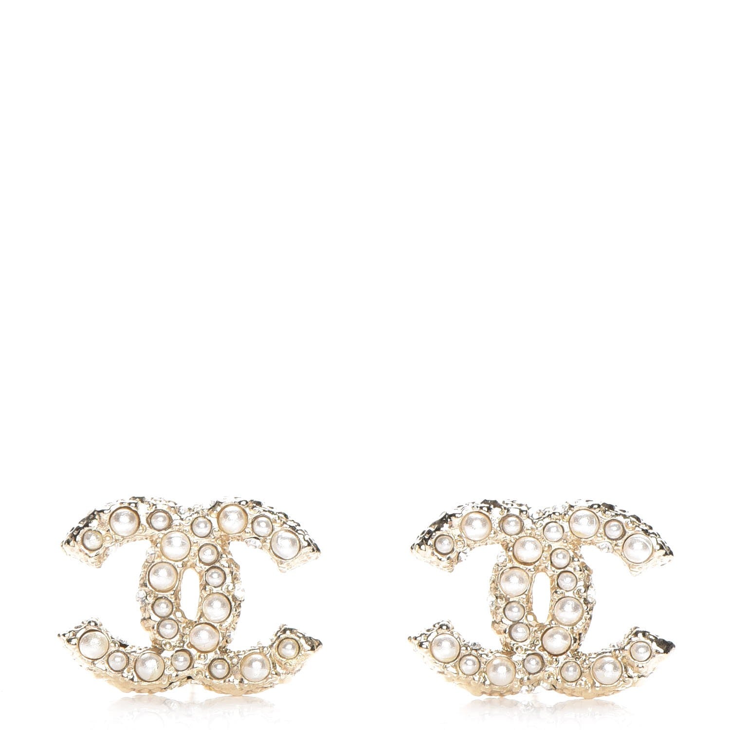 Chanel Crystal Pearl CC Earrings Light Gold 1 of 5