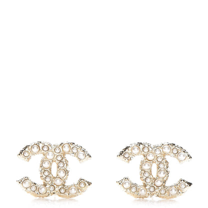 Chanel Crystal Pearl CC Earrings Light Gold 1 of 5