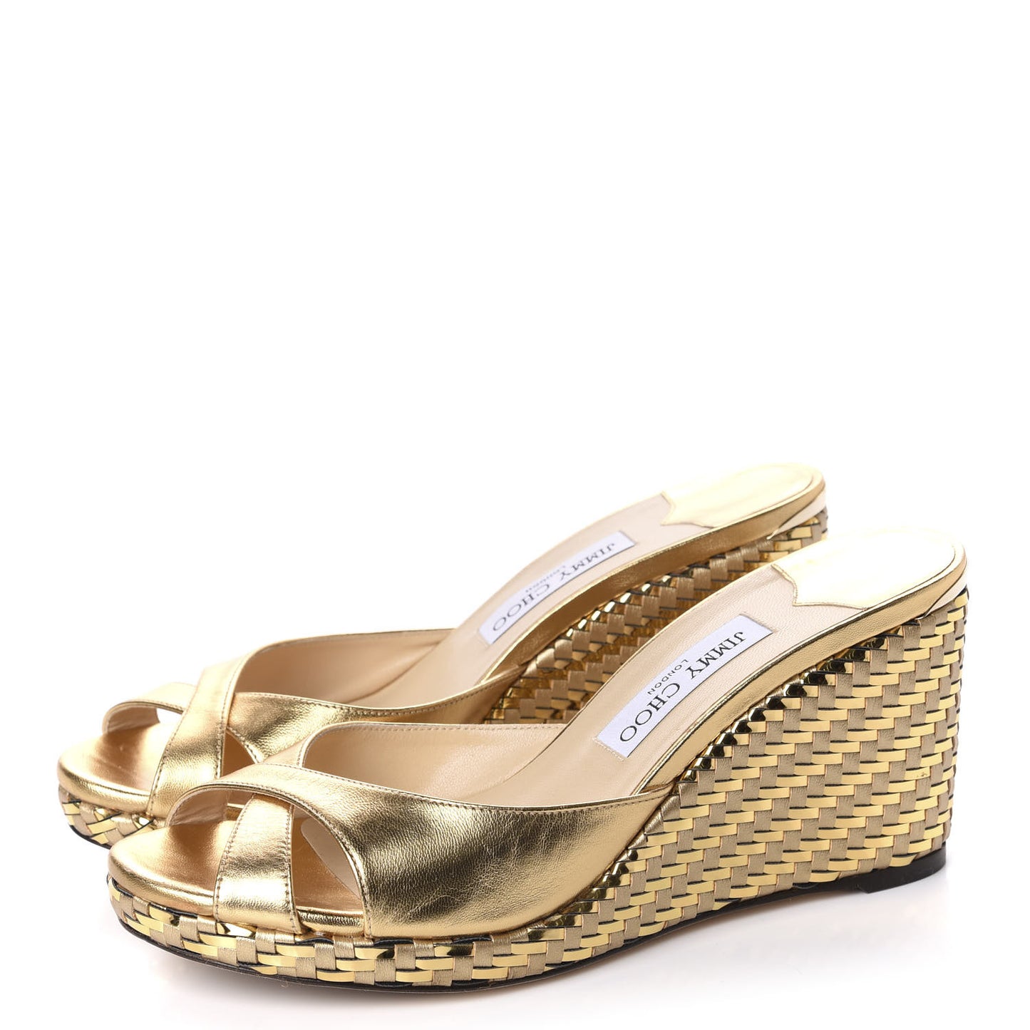 Metallic Nappa Woven Almer 80 Wedge Sandals 41 Gold