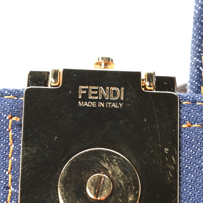 Fendi Denim FF Embroidered Reversible Baguette Blue 6 of 9