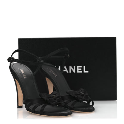 Chanel Satin Crystal CC Bow Sandals 38 Black 12 of 12