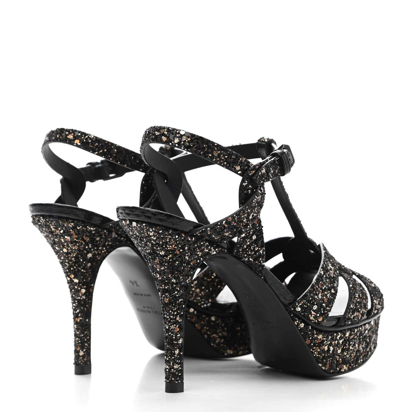 Glitter Calfskin Ayers Tribute 75 Platform Sandals 36 Midnight