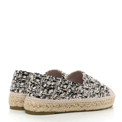 Chanel Tweed Lambskin CC Espadrilles 39 Beige Black Pink 4 of 8