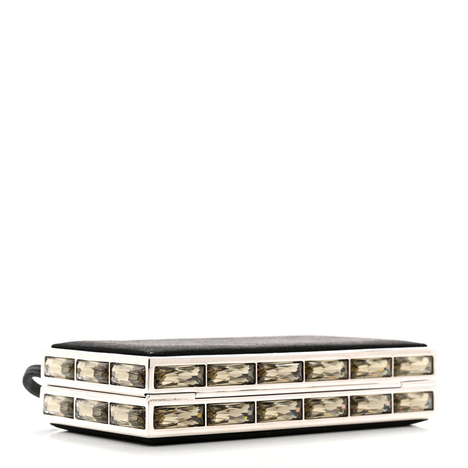 Judith Leiber Satin Crystal Box Clutch Black Silver 3 of 8